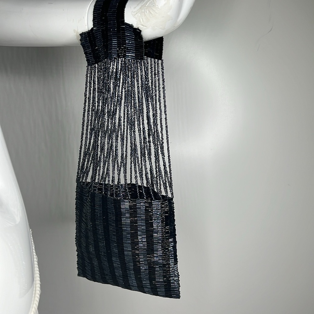 Gray Bugle Beads And Seed Beads Fully Beaded Evening Bag